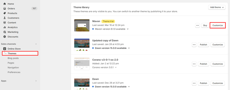 Click on the Customize button