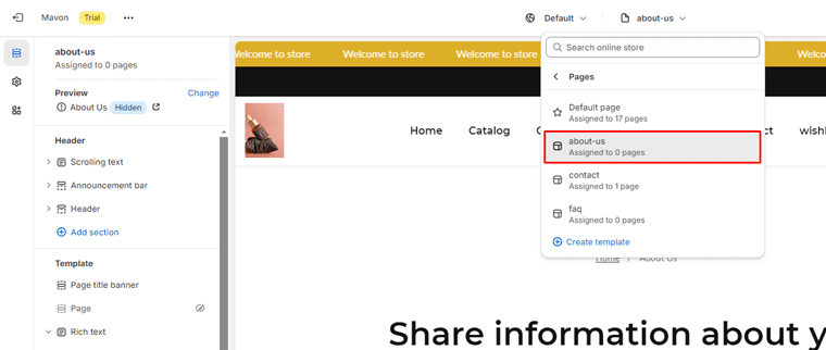 Select "About Us" page