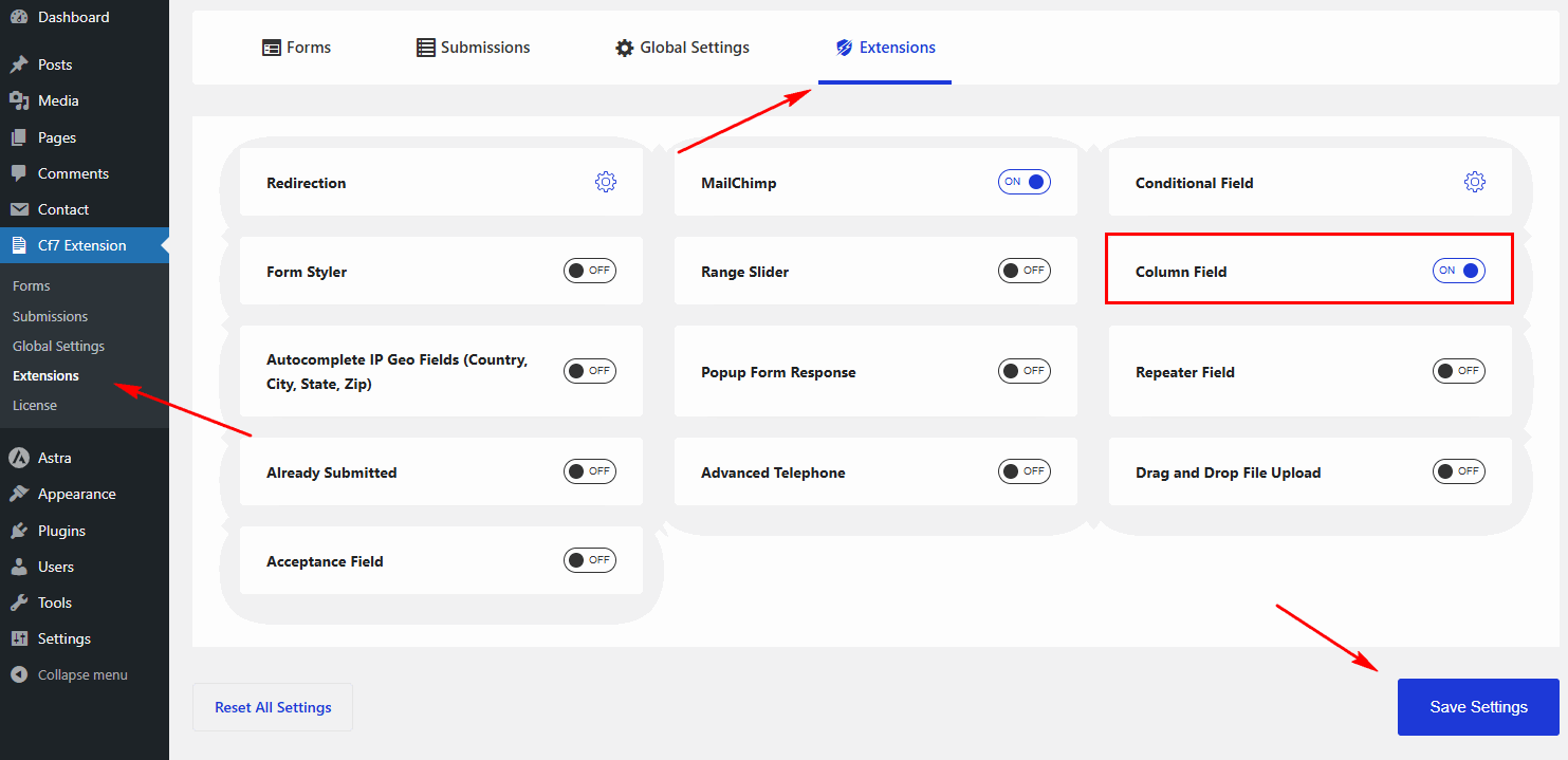 column field extension