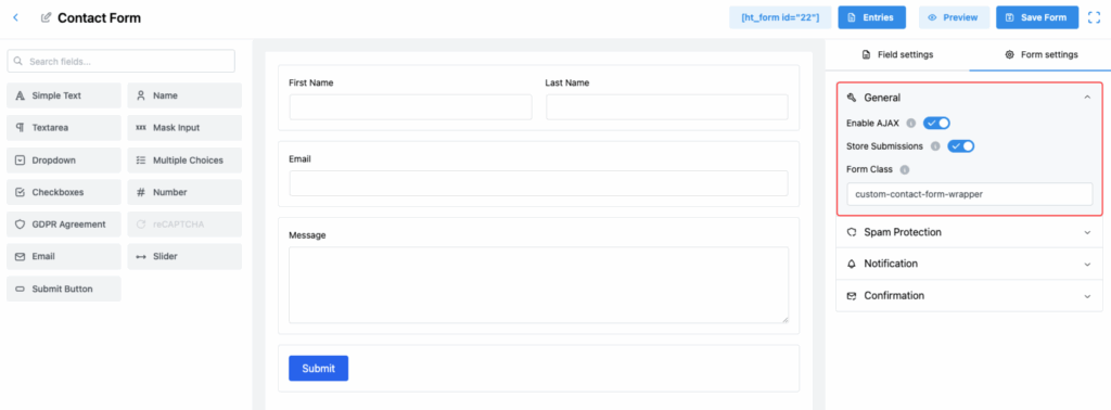 Form General Settings
