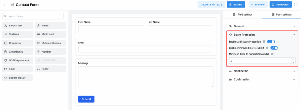 Form Spam Protection