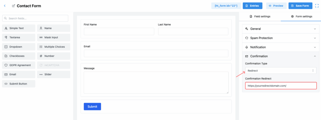 Set up Form Submission Confirmation Message