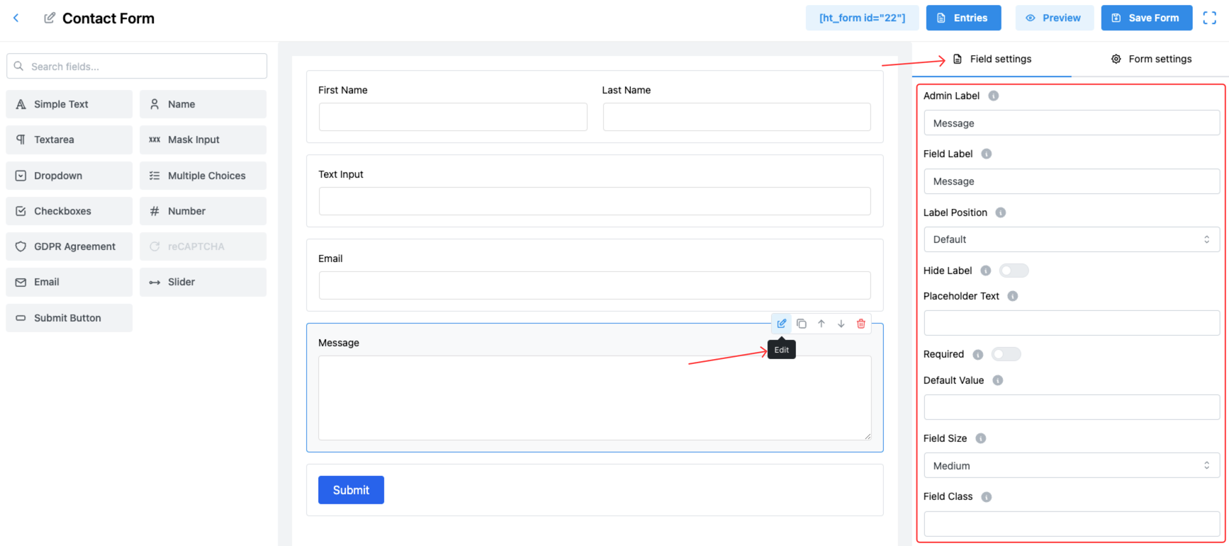 Textarea Field in HT Contact Forms - HasThemes