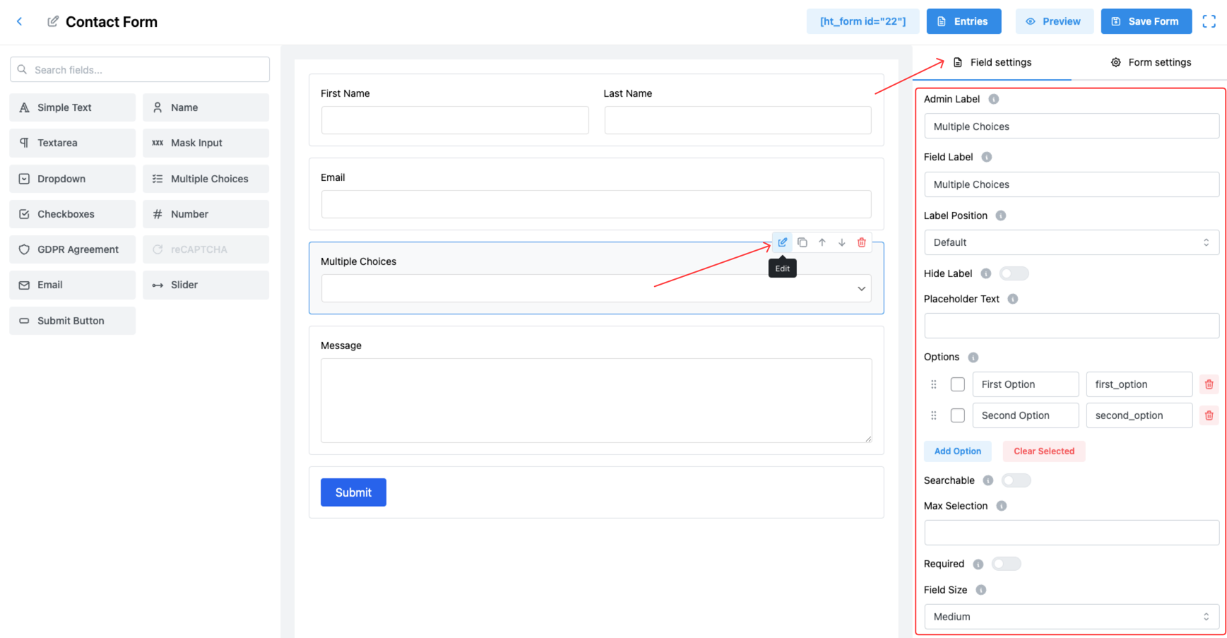 Multiple Choices Field in HT Contact Forms - HasThemes