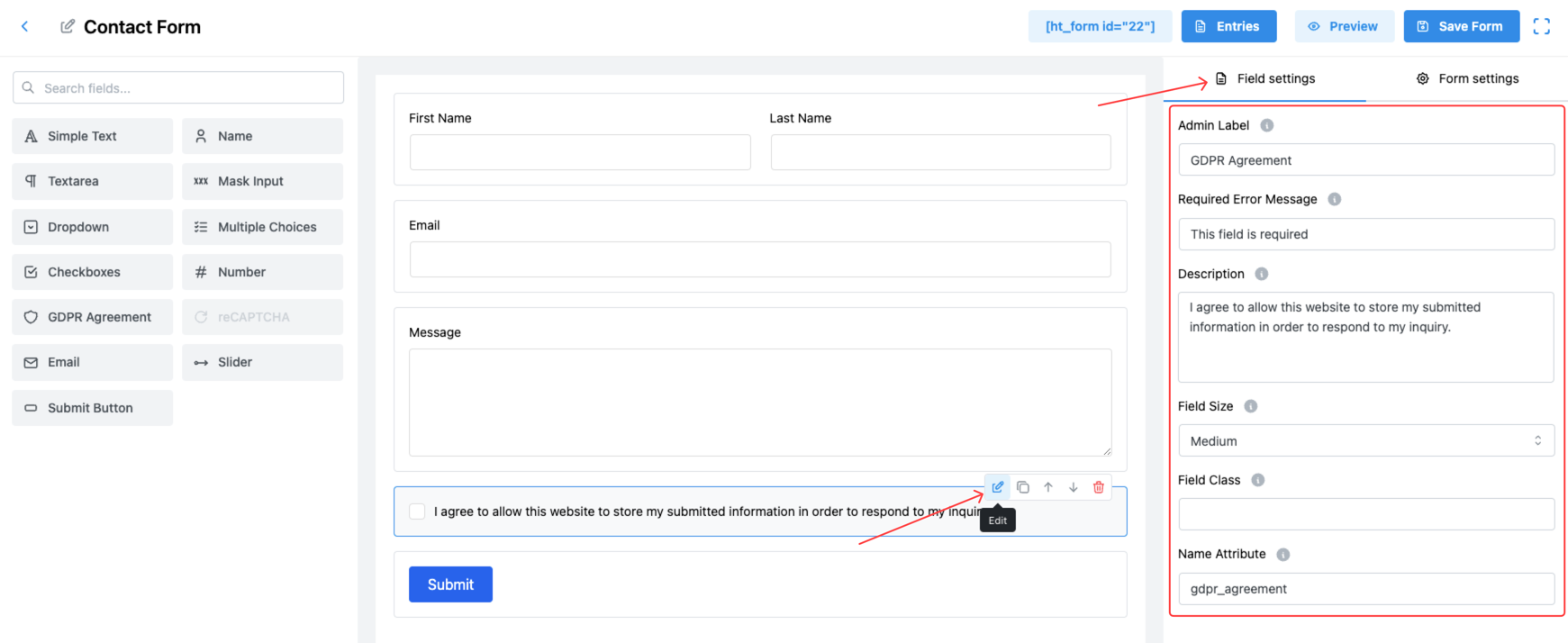 GDPR Agreement Field
