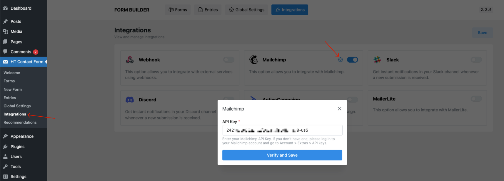 Enable Mailchimp Integration