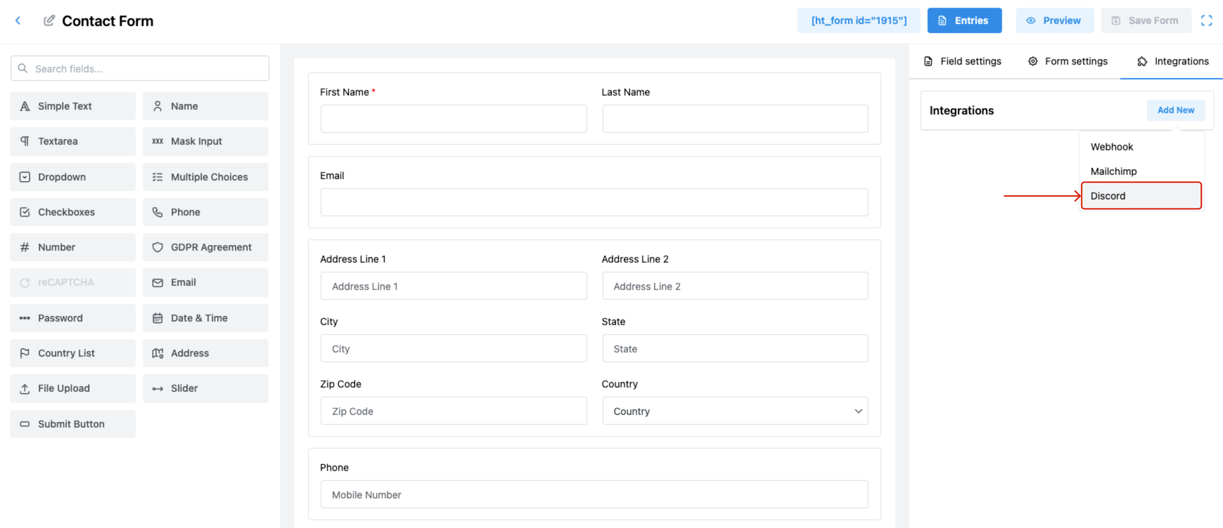 Set Up the Integration on a Form