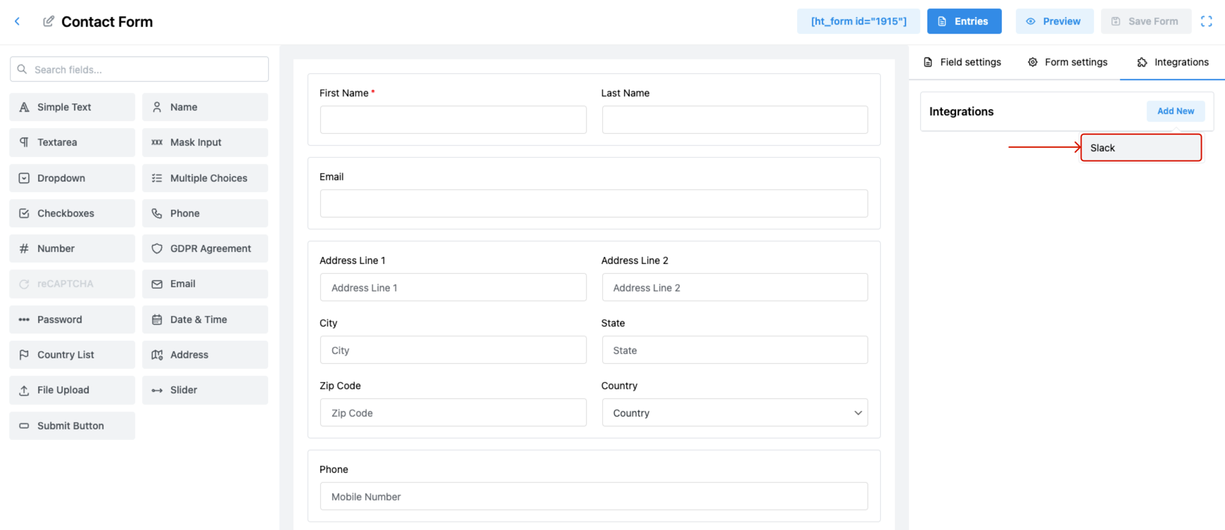 Set Up the Slack Integration for a Form