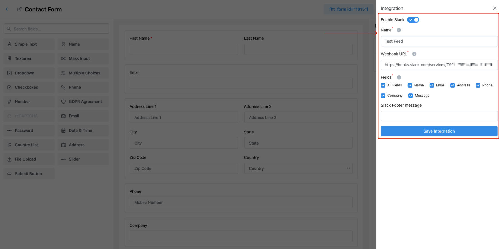 Configure Slack Feed Settings