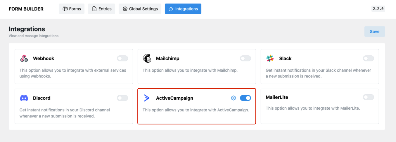 Enable ActiveCampaign Integration