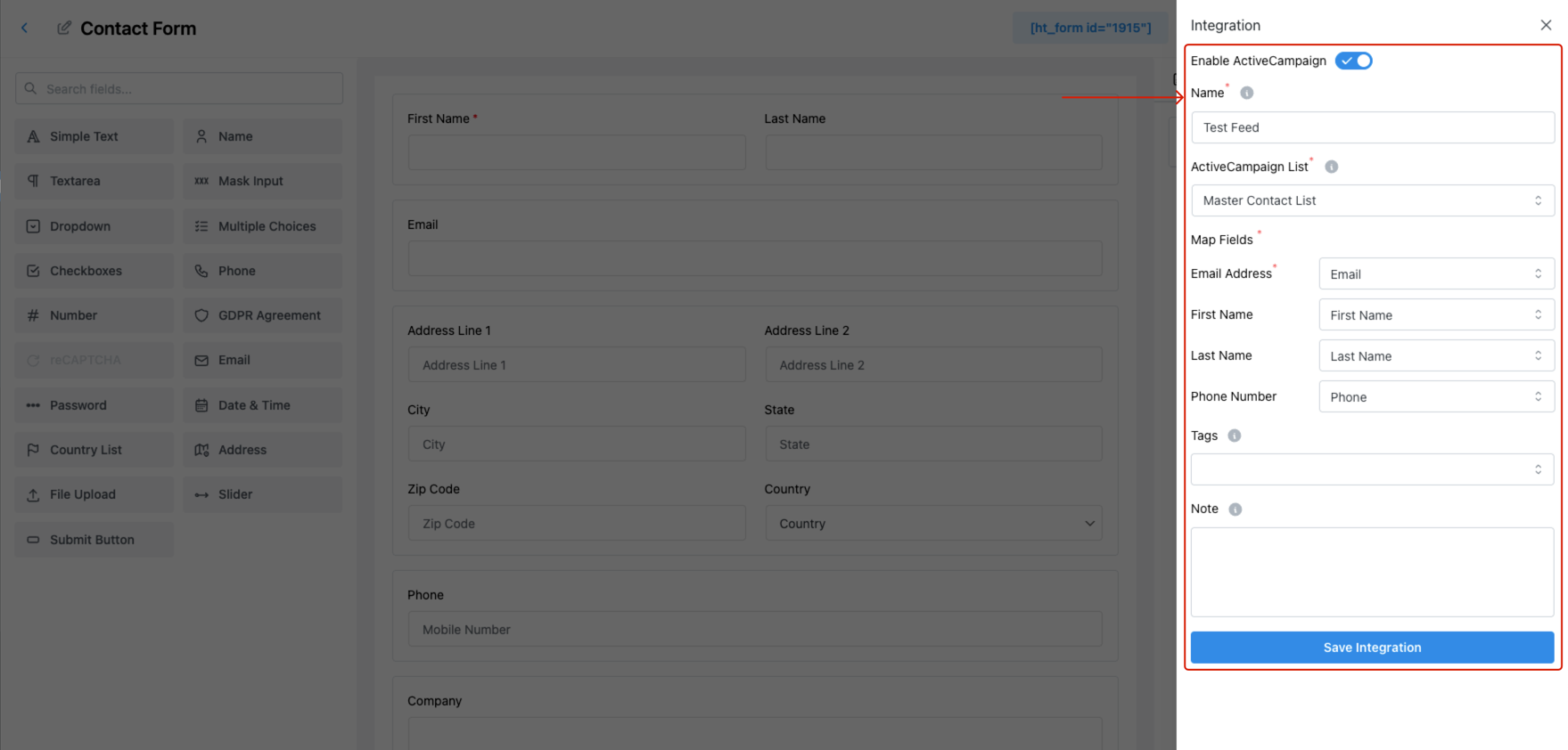 Configure the ActiveCampaign Feed