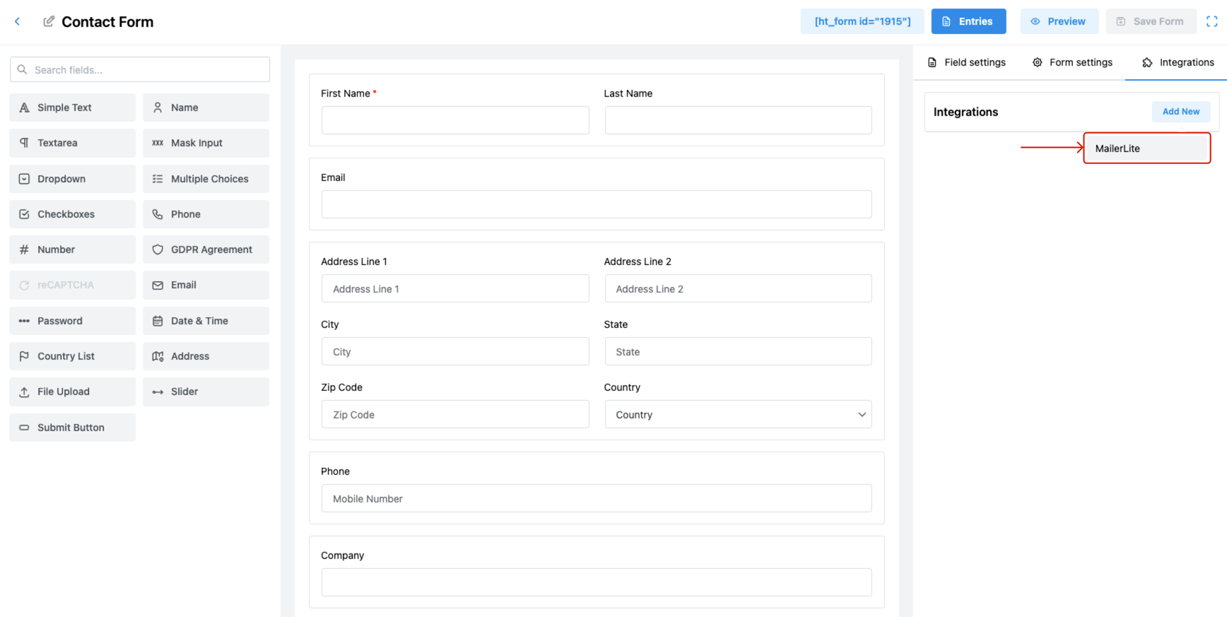 Attach a Form to MailerLite