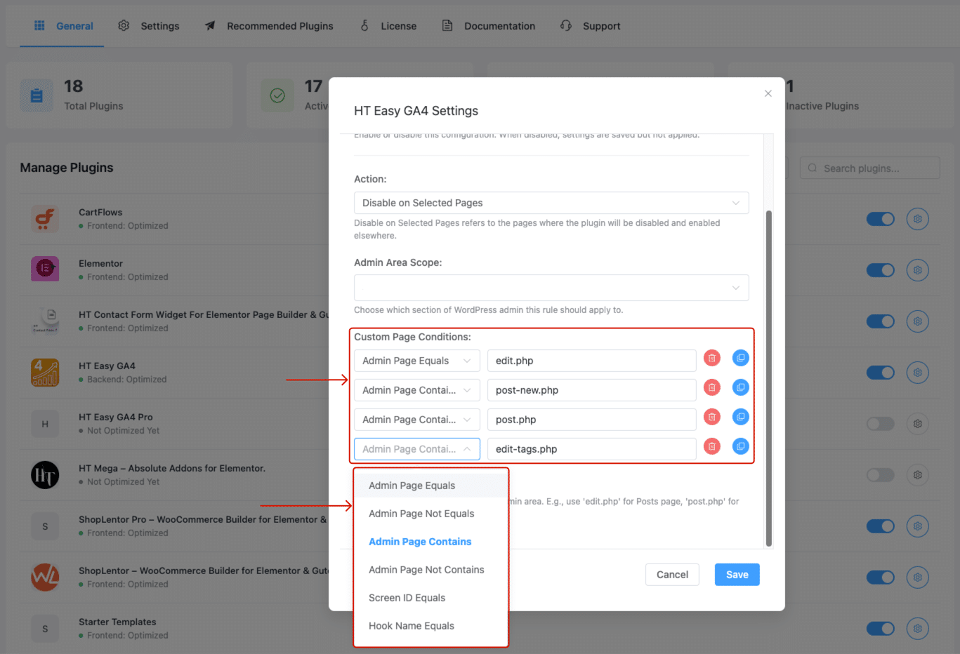 Custom Page Conditions