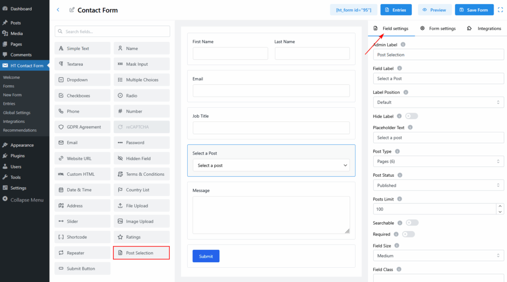 Post Selection Field