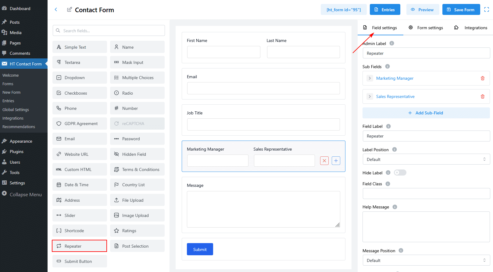 How to Use the Repeater Field in HT Contact Form - HasThemes