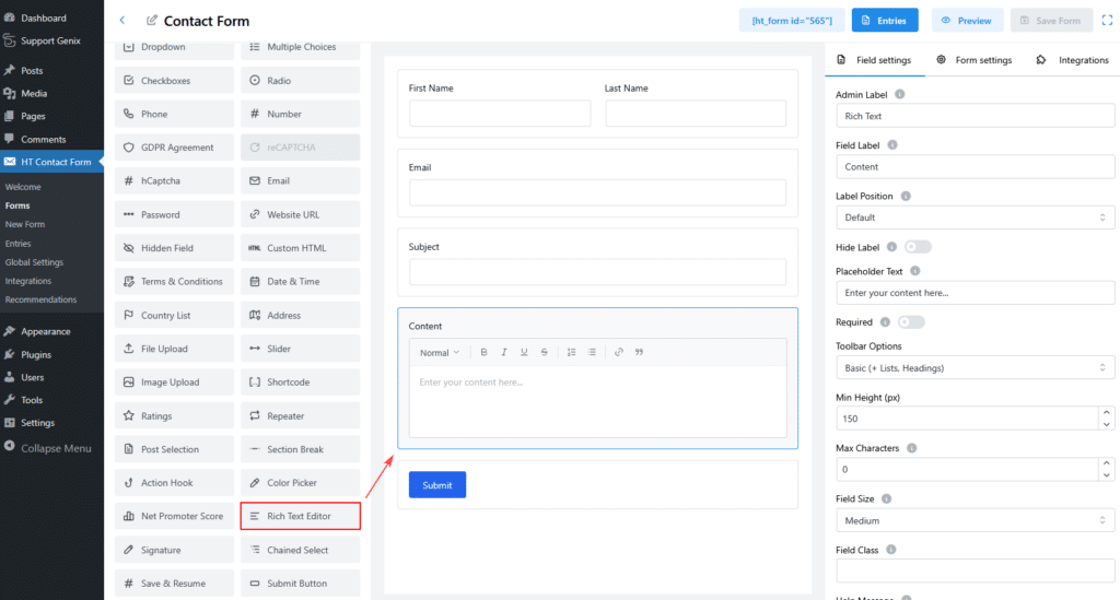 Rich Text Editor Field