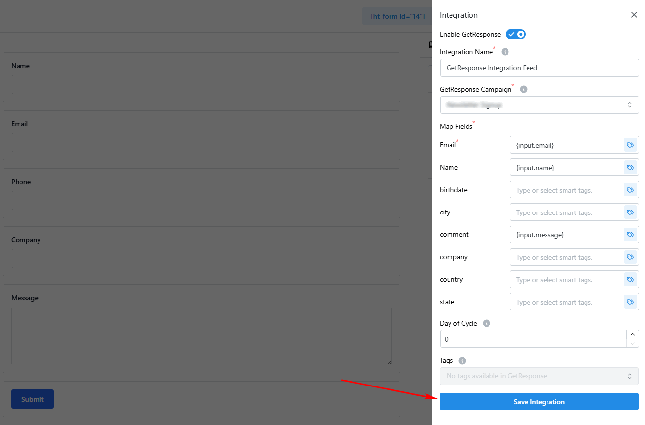 GetResponse Form Integration