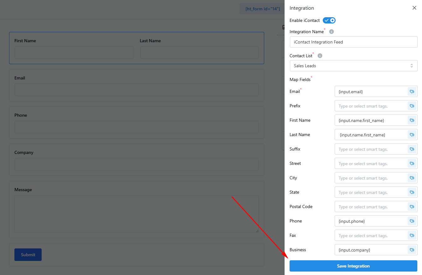 iContact Form Integration