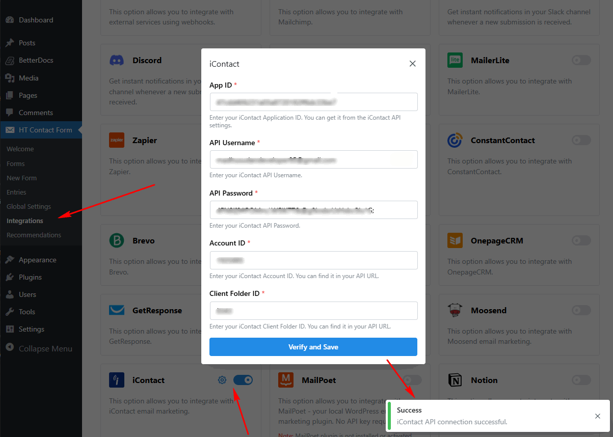 iContact Global Settings