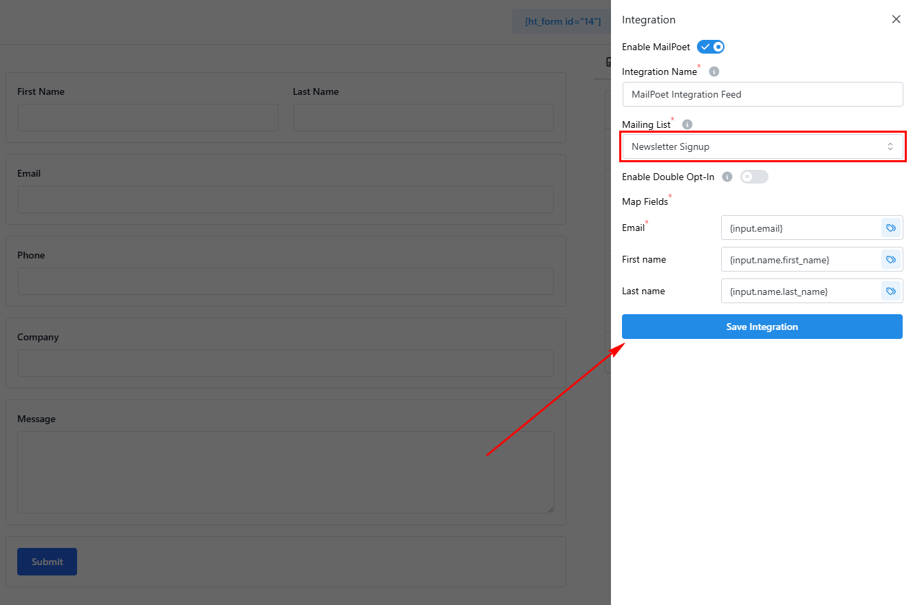 MailPoet Form Integration