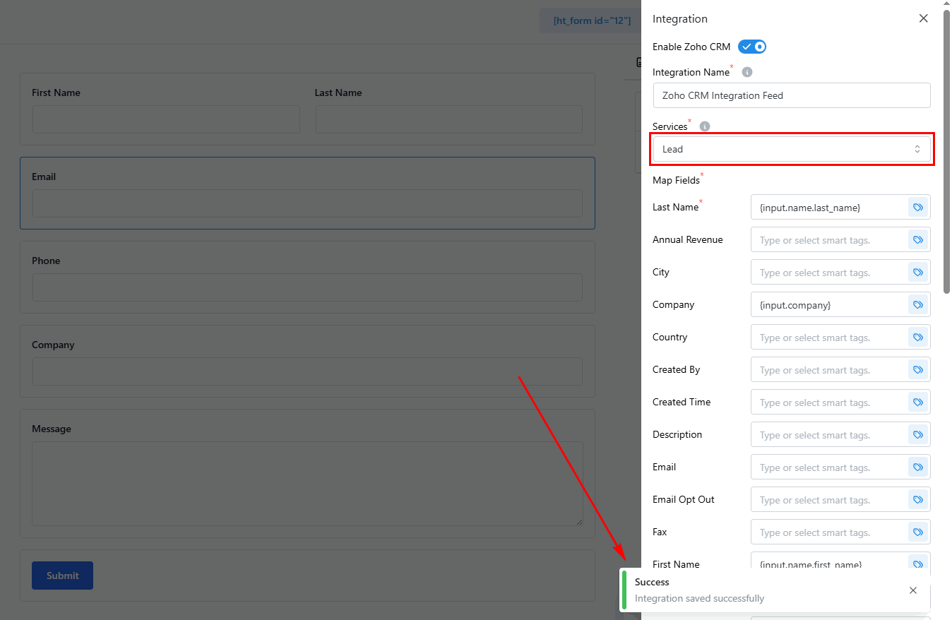 Zoho CRM Form Integration